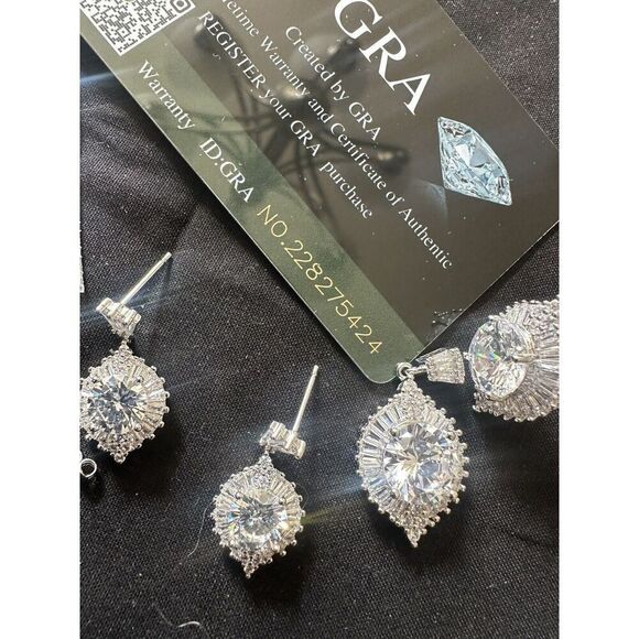 925 Sterling Silver 14 Cttw Moissanite Set Ring Earrings Necklace Adjustable - Picture 1 of 4
